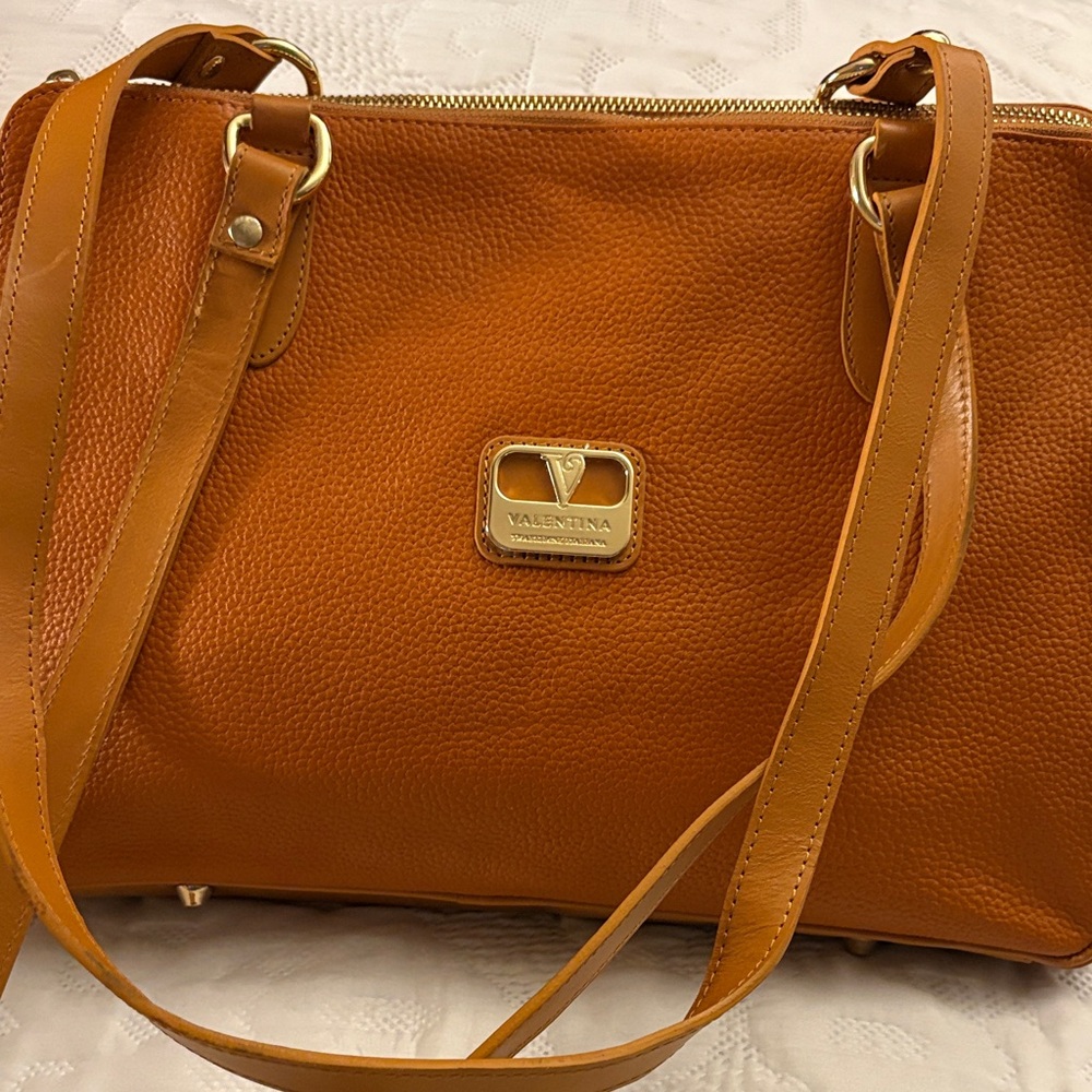 Valentina Rich Tan Shoulder Bag, Genuine Leather, Made in Italy